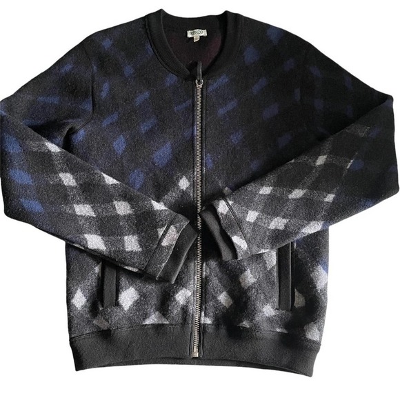 Rare Kenzo "Fire" Argyle Wool Bomber Jacket Woman's Large - Picture 1 of 8